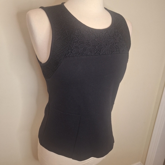 J. Crew Ponte Knit Peplum Crochet Detail Tank Black Size Small - Picture 5 of 10